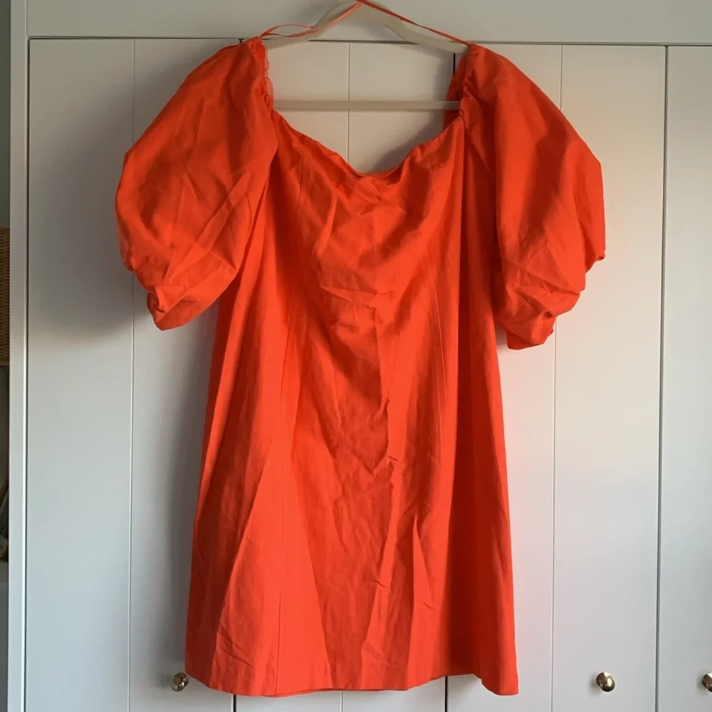 Mango Strapless Puff-Sleeve Mini Dress in Bright Orange - Picture 4 of 10